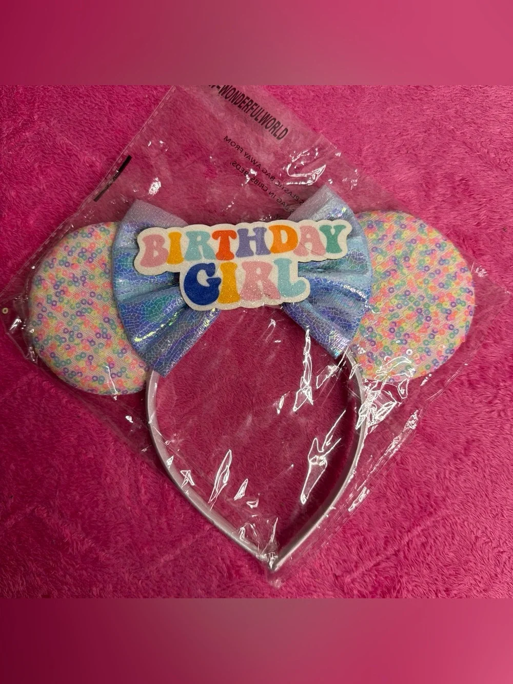 Wonderful World Iridescent Sequin Minnie Ears Headband - Pastel Rainbow